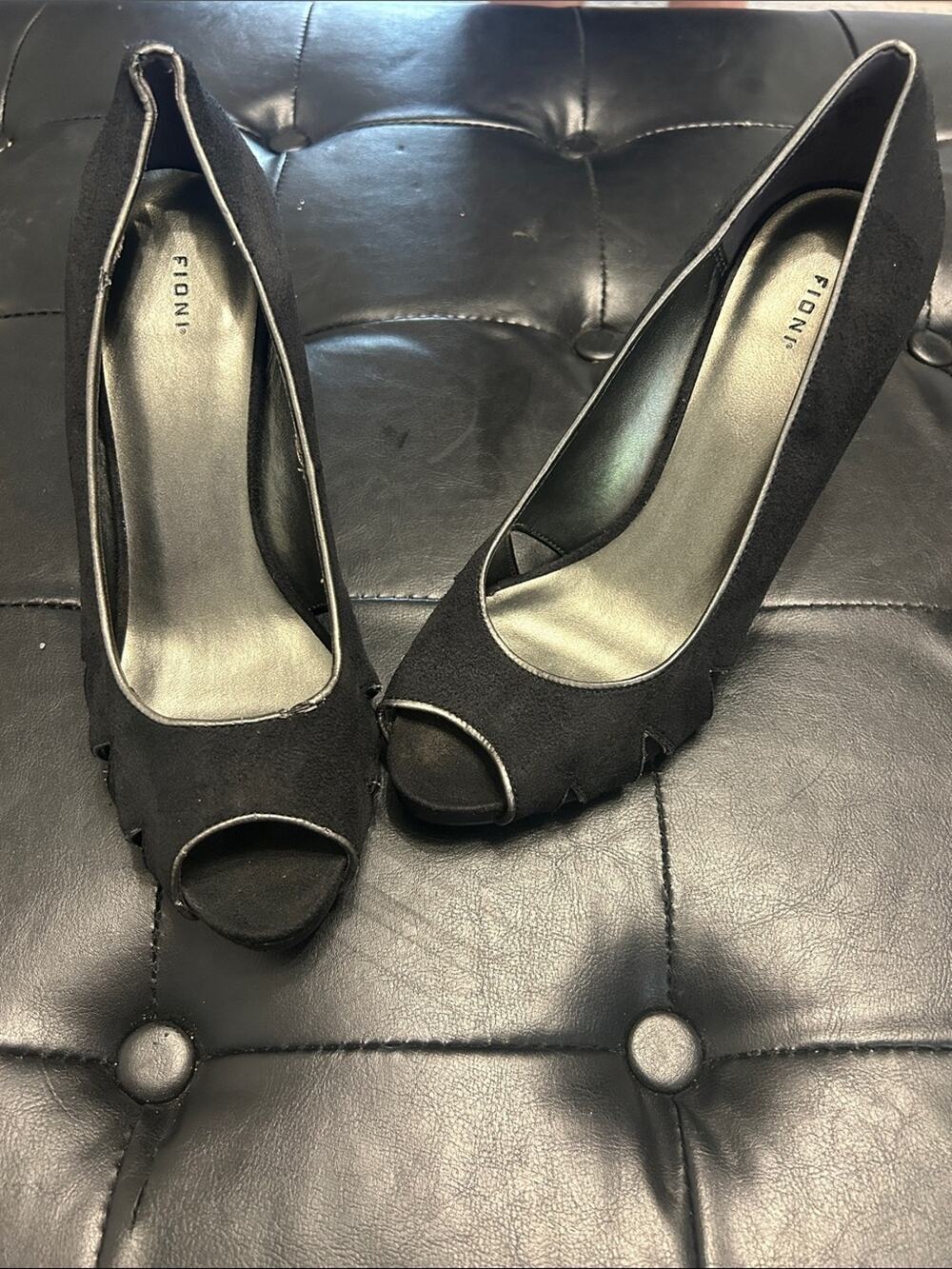 FIONI Clothing Black Peep-Toe Suede Pumps
